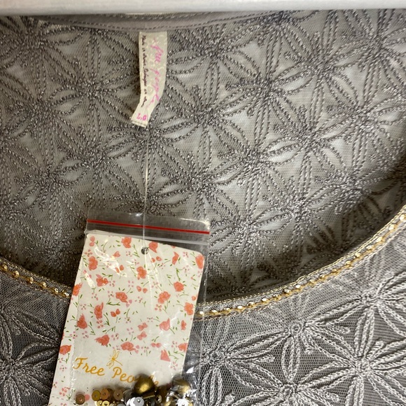 Free People Gray Sheer Top with Gold Details - Picture 3 of 7